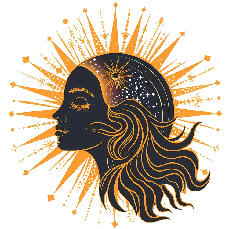 Mystical Woman with Sun and Stars