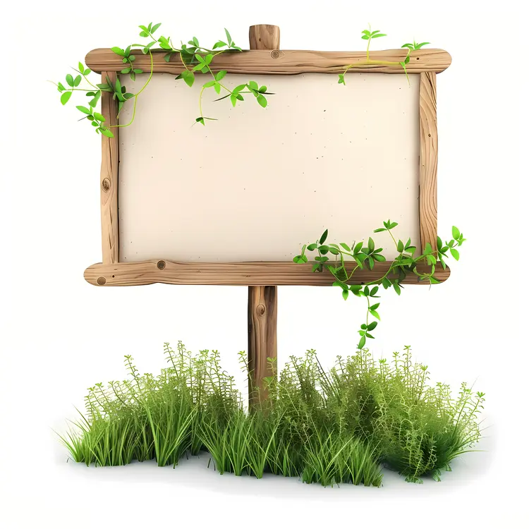 Blank Wooden Sign with Grass