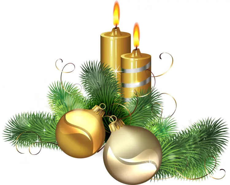 Gold Candles with Ornaments and Greenery