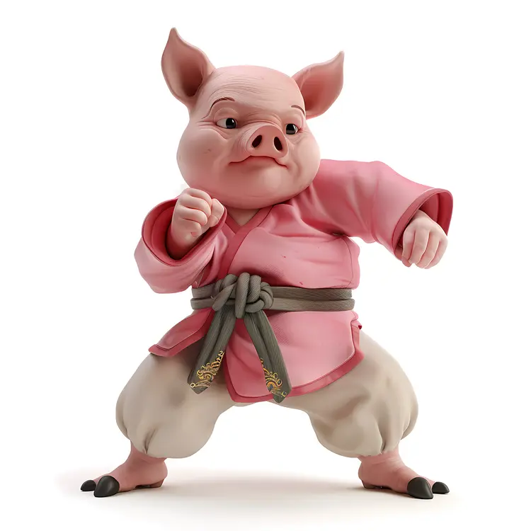 Kung Fu Pig in Pink Robe