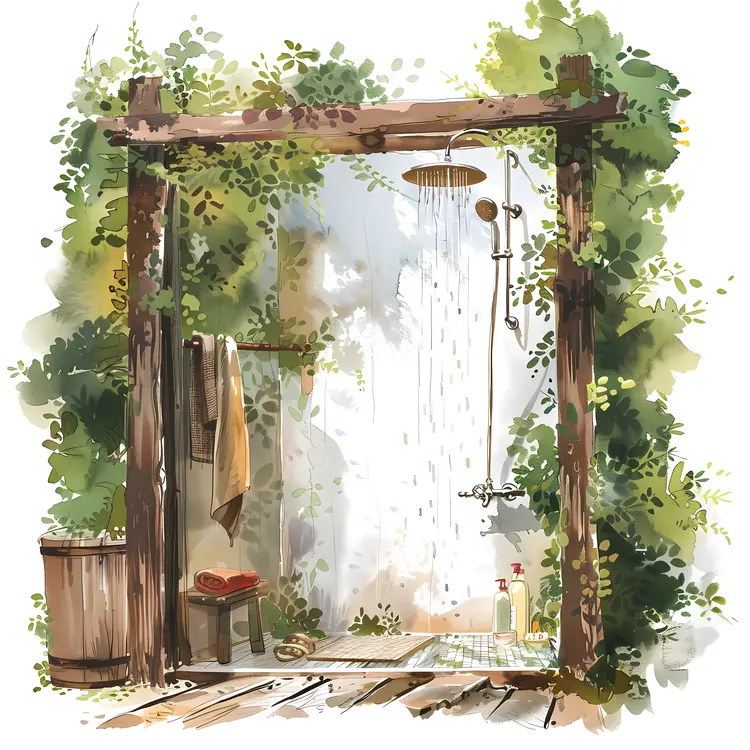 Rustic Outdoor Shower with Wooden Frame
