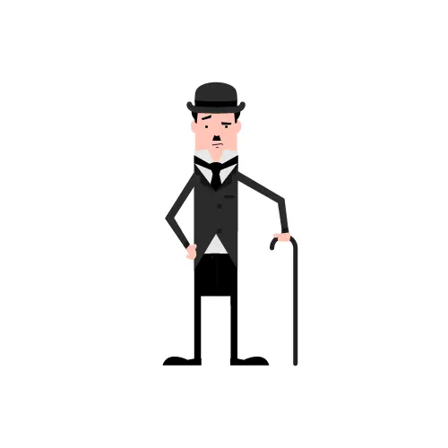 Cartoon Man with Cane and Bowler Hat
