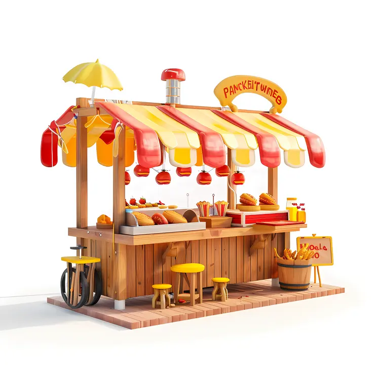 Charming Food Stall with Yellow and Red Stripes