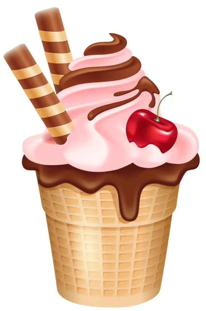 Ice Cream Cone with Cherry and Chocolate