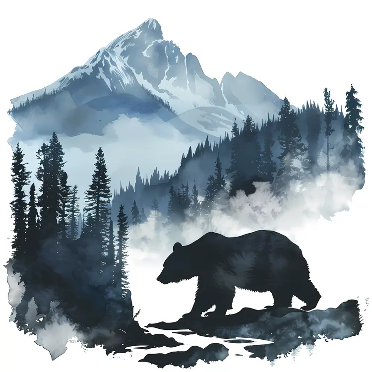 Bear Silhouette with Mountain
