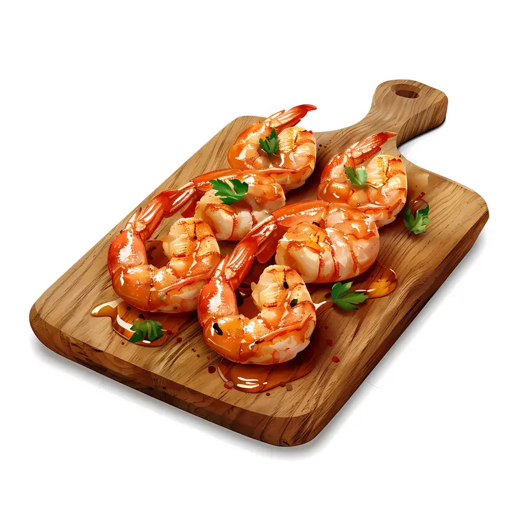 Cooked Shrimp on Wooden Cutting Board