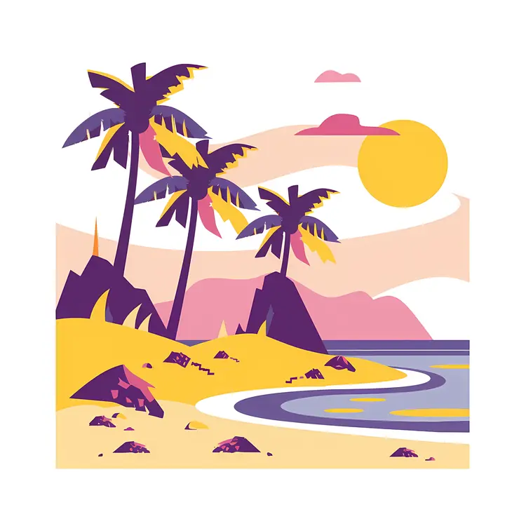 Tropical Beach Scene at Sunset