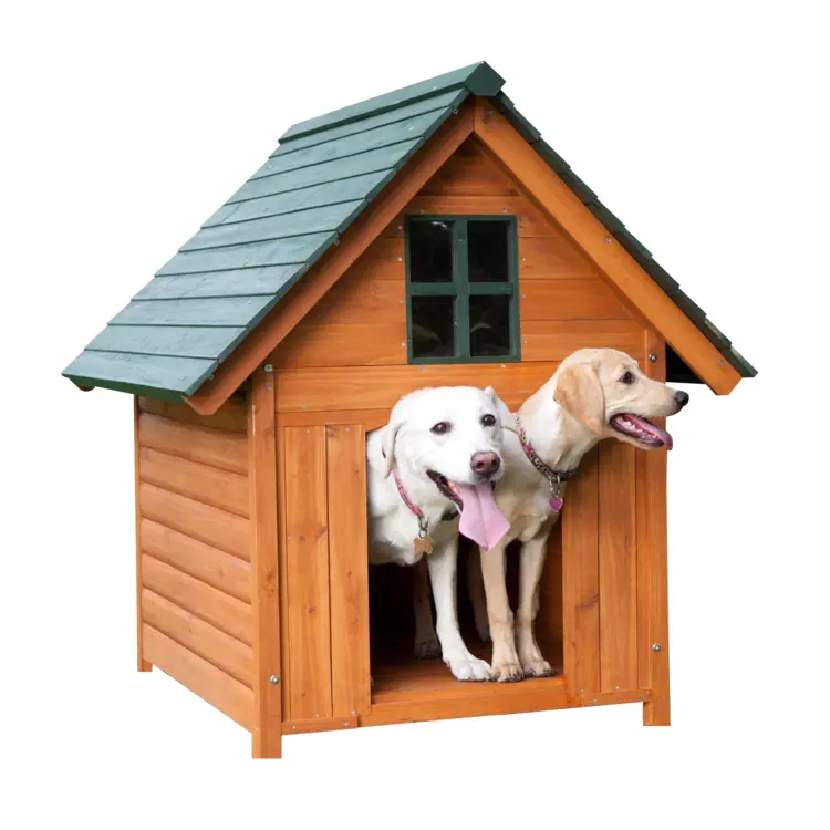 Wooden Dog House with Two Dogs