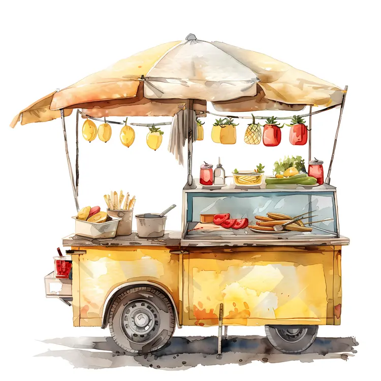Street Food Cart with Snacks and Drinks