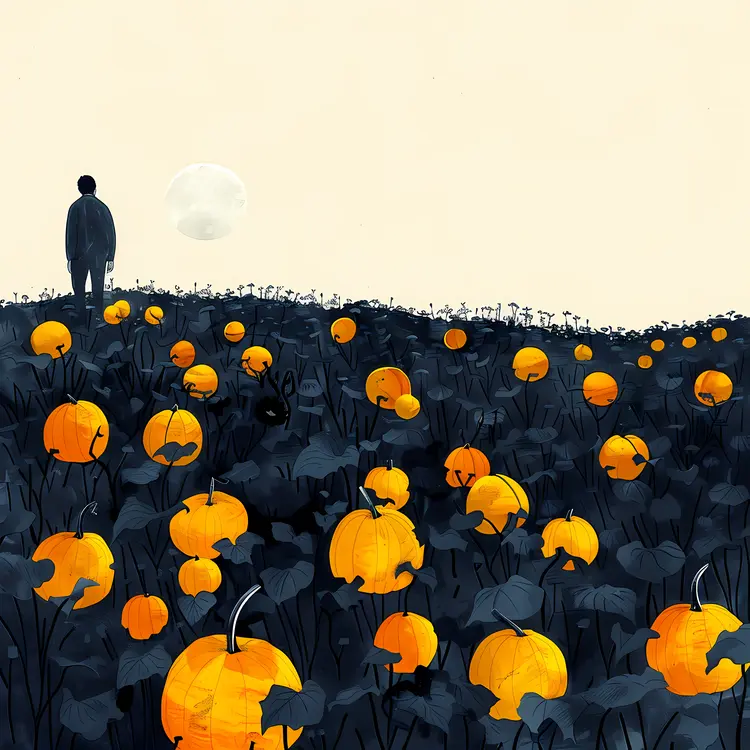 Pumpkin Field at Night Illustration