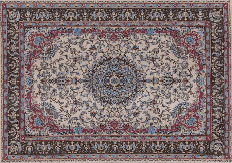Ornate Blue and White Rug with Traditional Patterns