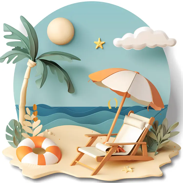 Beach Chair and Umbrella on a Sunny Day