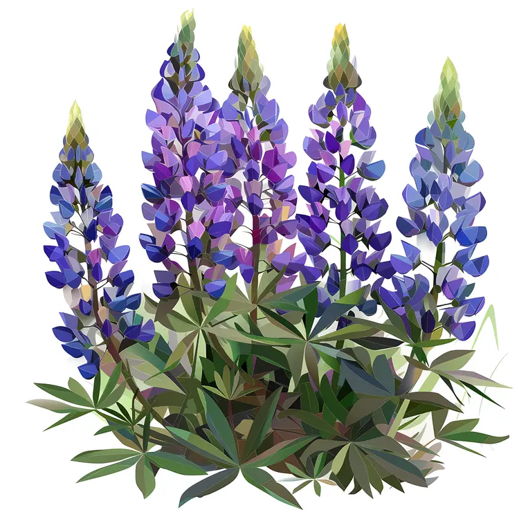 Cluster of Blooming Purple Lupine Flowers