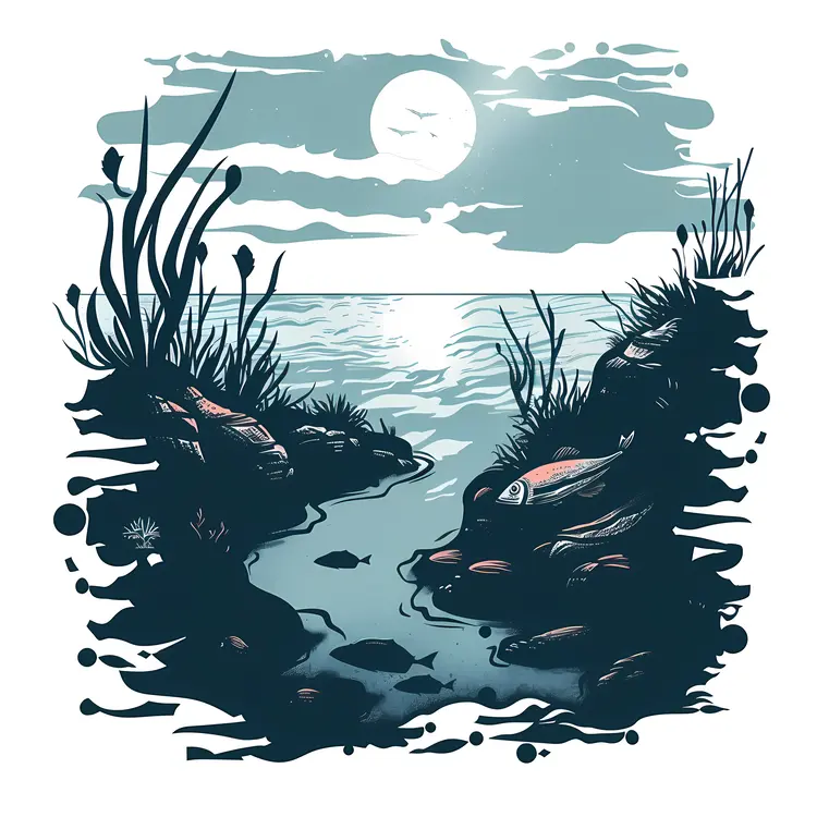 Moonlit Stream at Night
