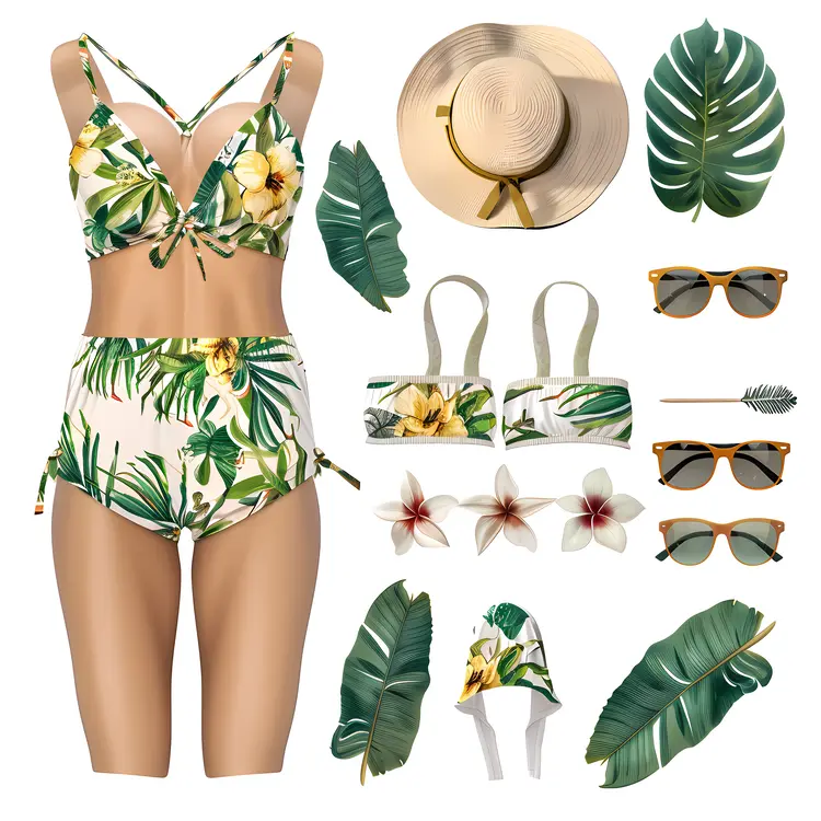 Leafy Bikini Set with Accessories