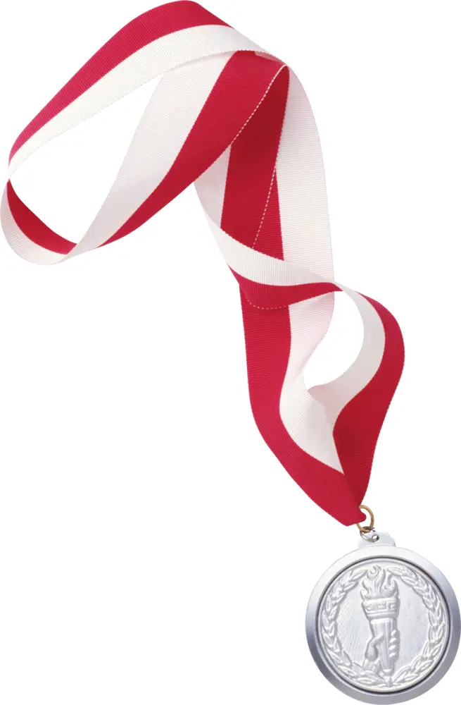 Silver Medal with Red and White Ribbon
