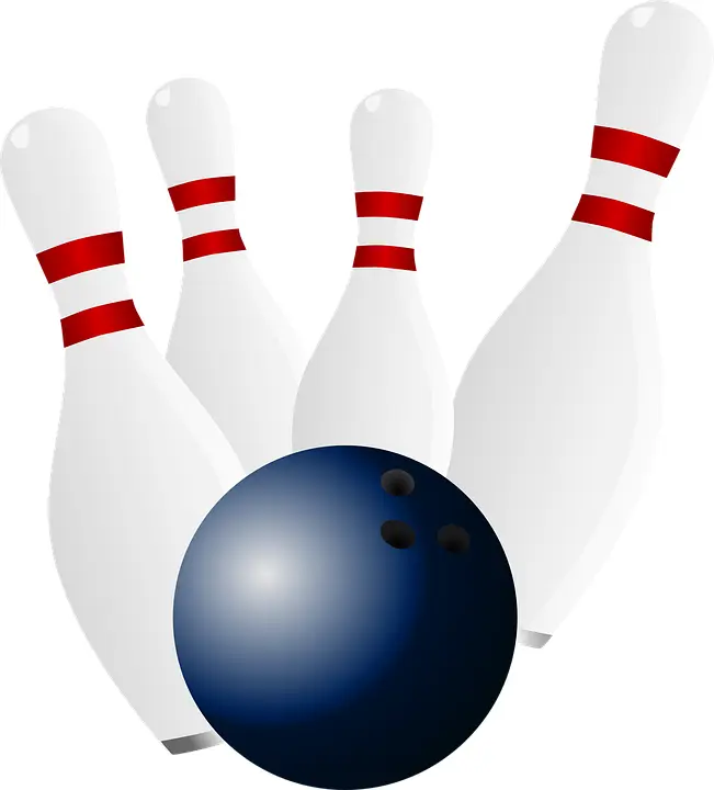 Four Bowling Pins and Blue Ball