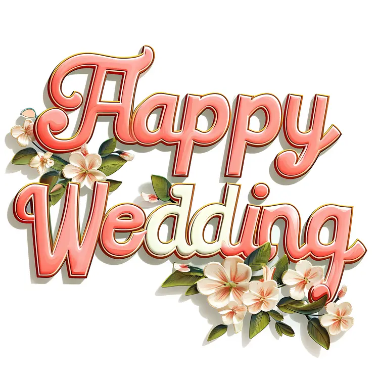Happy Wedding Text with Floral Design