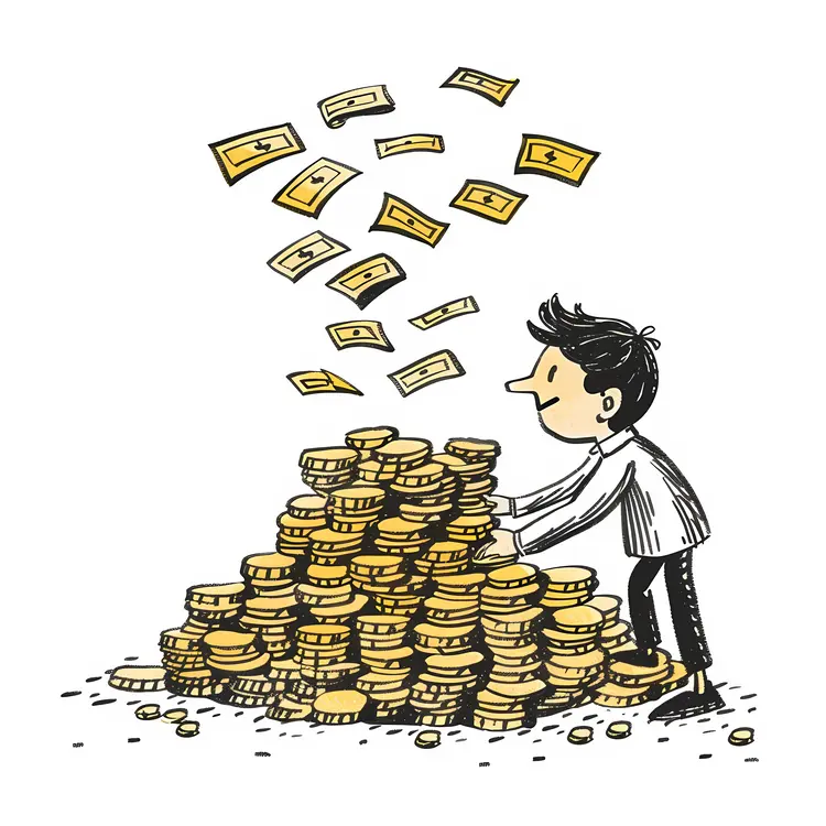 Person with Pile of Coins