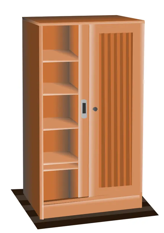 Wooden Wardrobe with Shelves and Sliding Door