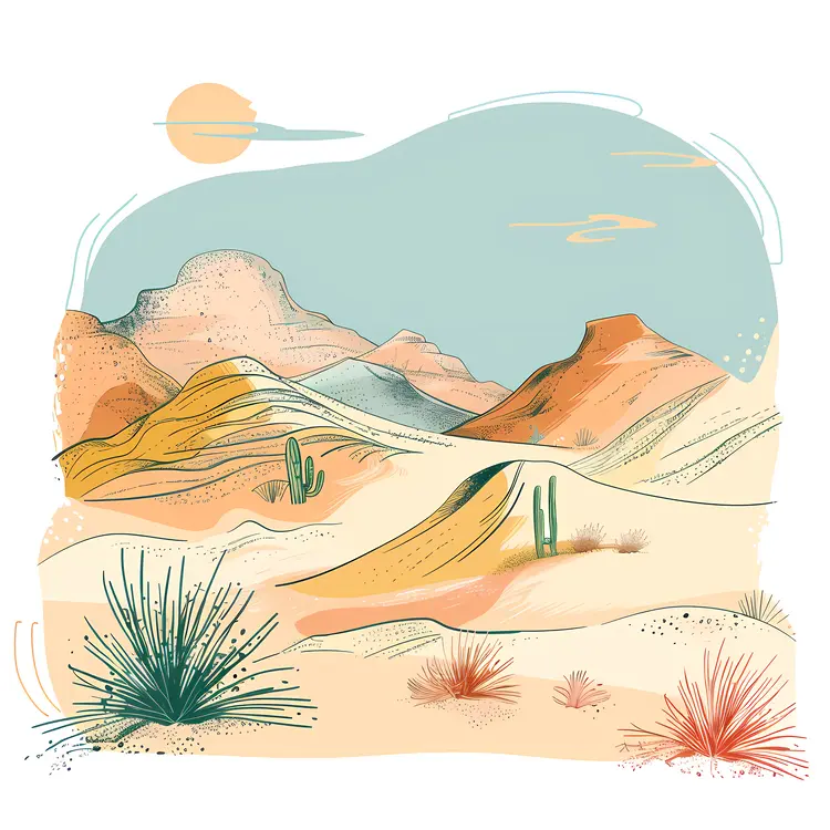 Desert Landscape with Sun