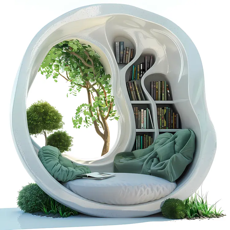 Cozy Reading Nook with Books and Cushions