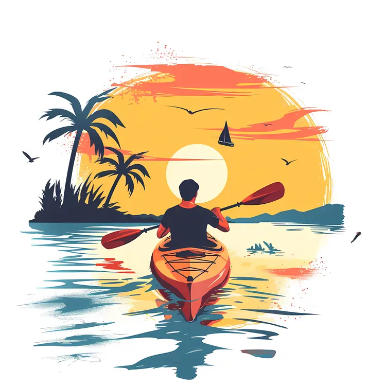 Kayaker with Tropical Sunset in the Background