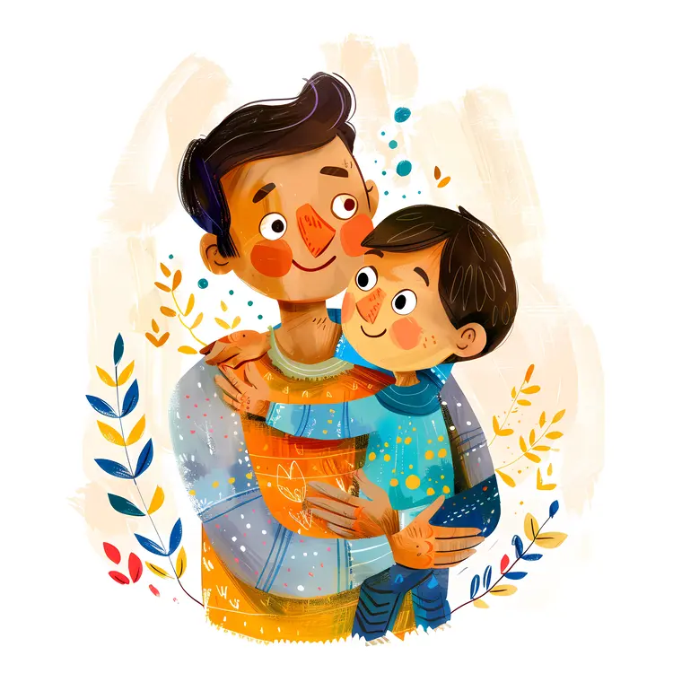 Cartoon Father Hugging Child