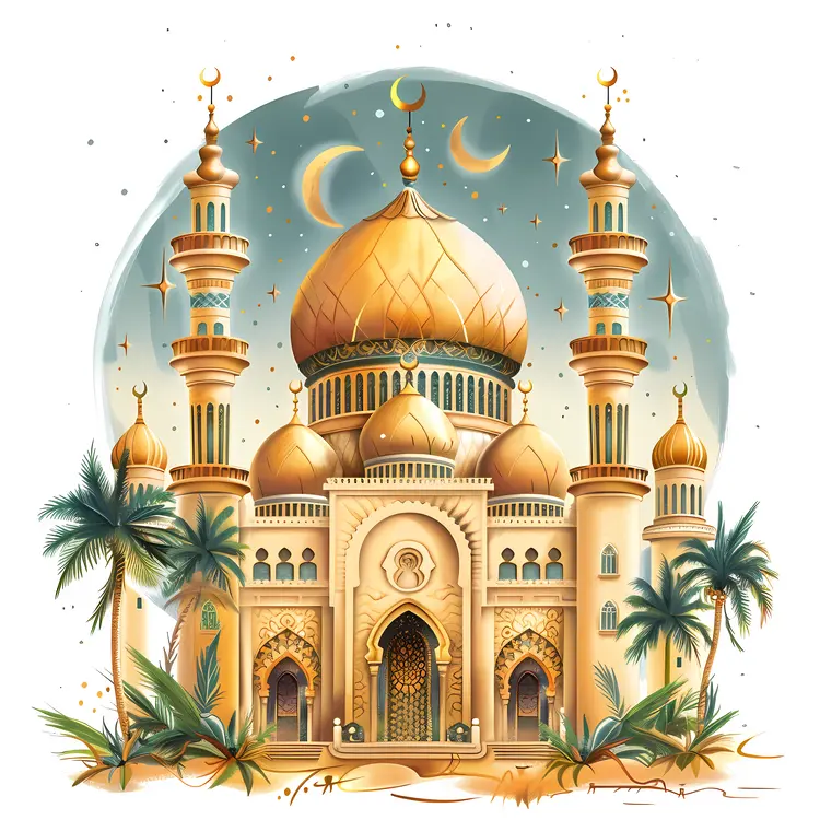 Beautiful Mosque with Crescent Moons