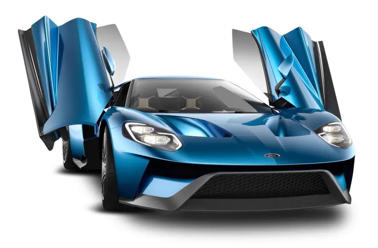 Blue Ford GT with Butterfly Doors