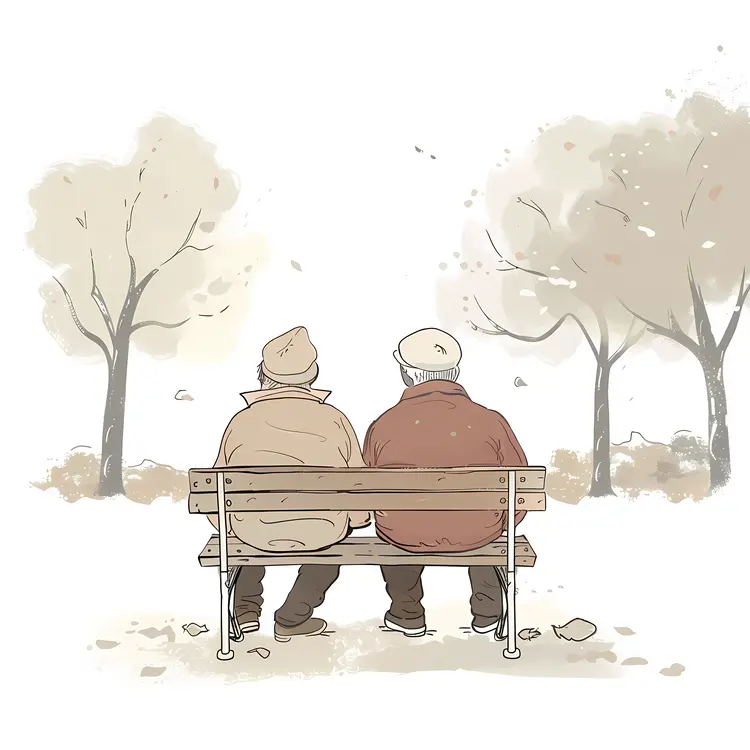 Elderly Couple Sitting on Bench in Autumn Park