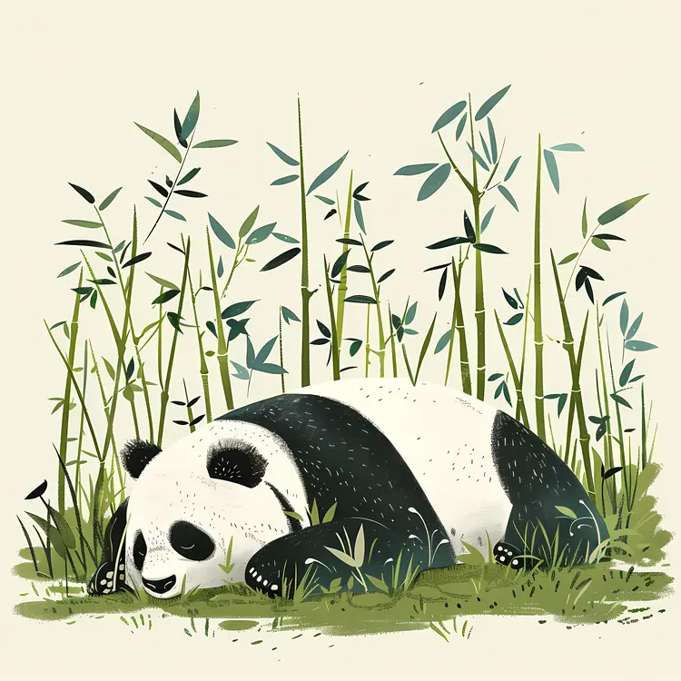 Sleeping Panda in Bamboo Forest