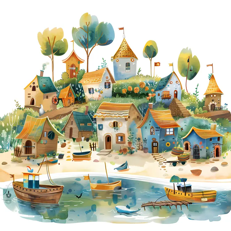 Cute Seaside Village with Boats