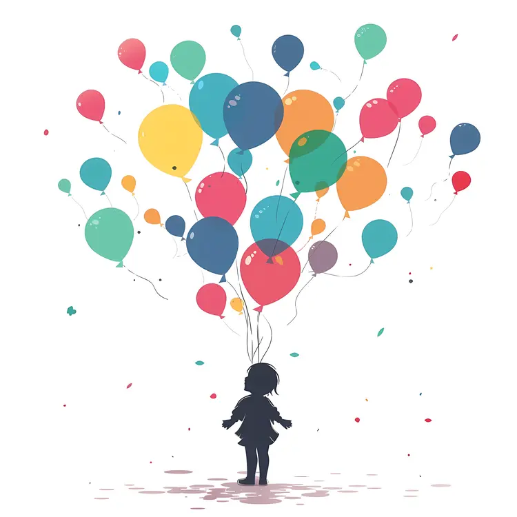 Silhouette of Child with Balloons