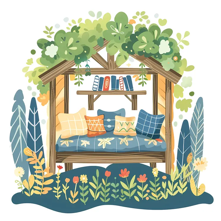 Cozy Reading Nook with Books and Cushions