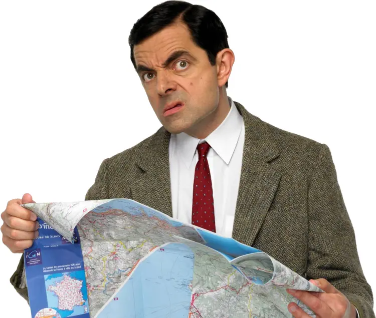 Confused Man with Map in Brown Suit
