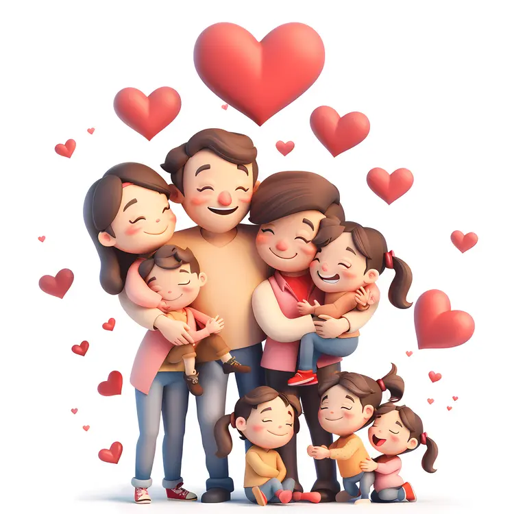 Large Family Hugging with Heart Background