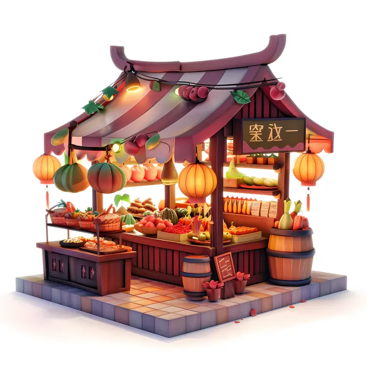 Traditional Market Stall with Fresh Produce