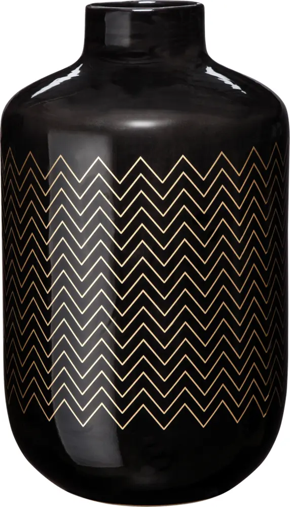 Black Vase with Gold Zigzag Pattern