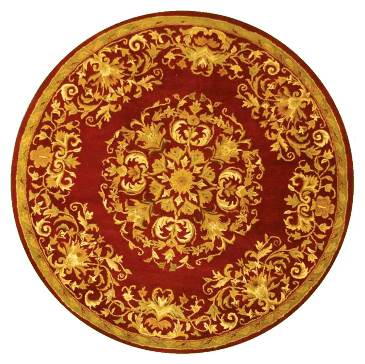 Luxurious Round Red and Gold Rug