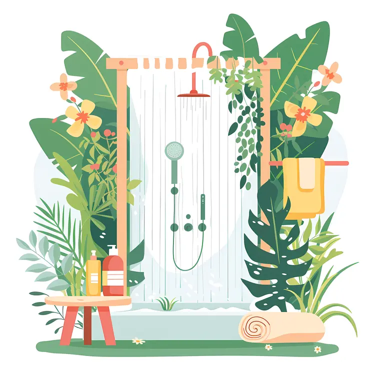Refreshing Outdoor Shower in a Lush Garden