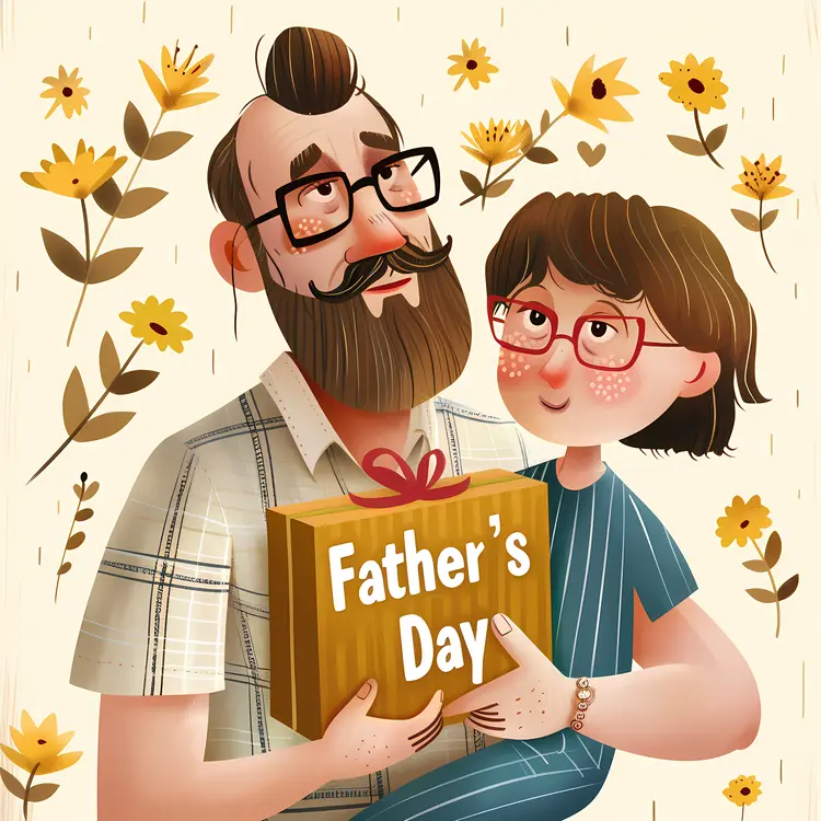 Father and Daughter with Gift Illustration