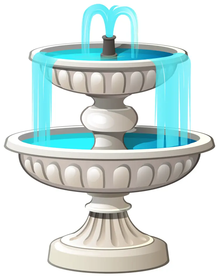 Cartoon Tiered Fountain with Blue Water