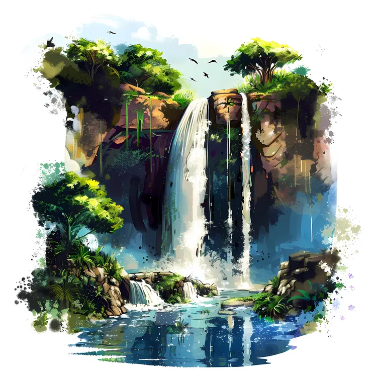 Serene Waterfall in Lush Forest