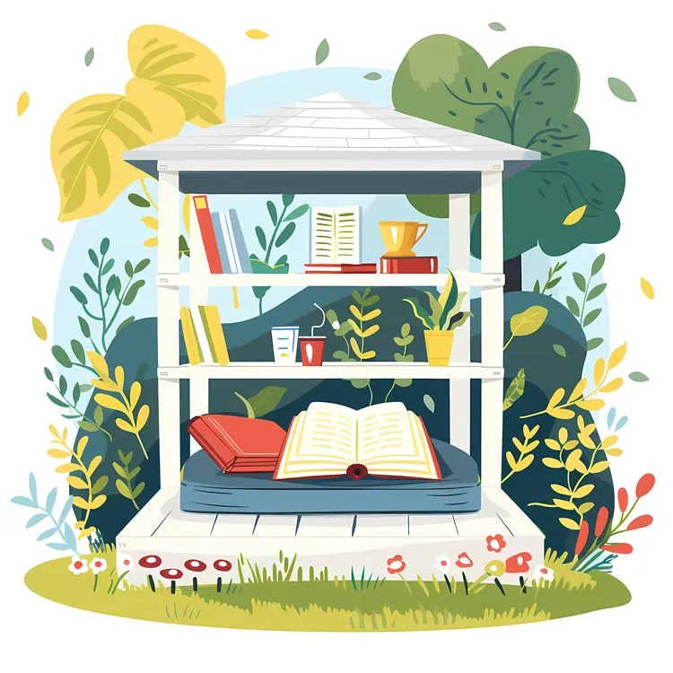 Bookshelf in a Beautiful Garden