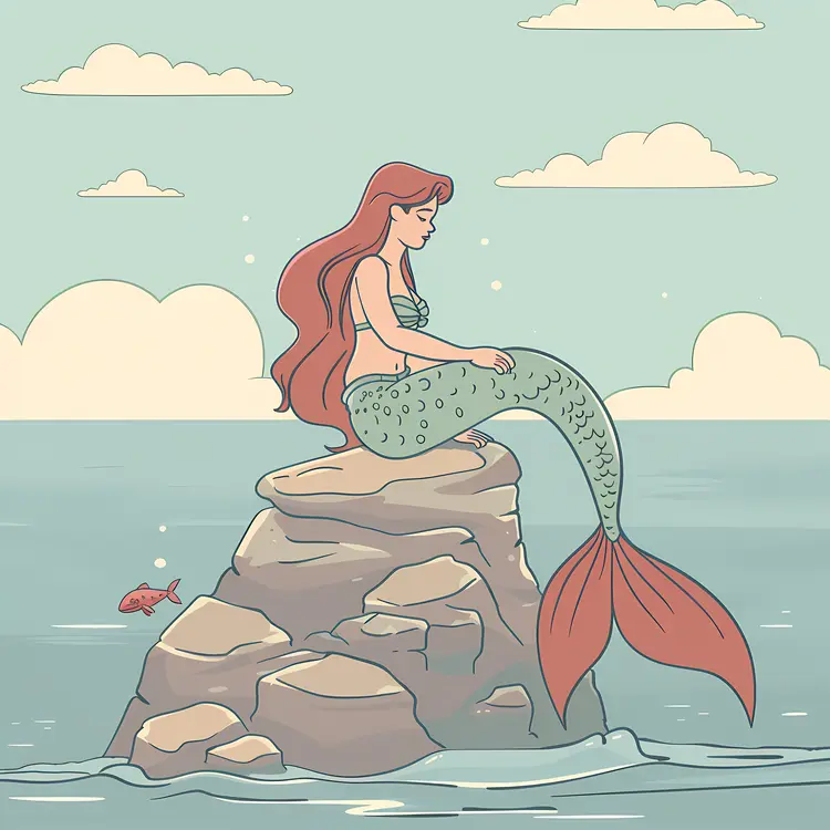 Mermaid Sitting on a Rock with Fish