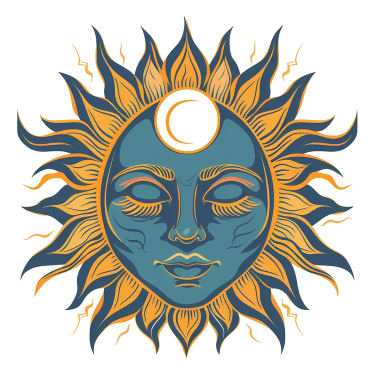 Mystical Sun and Moon Face Illustration