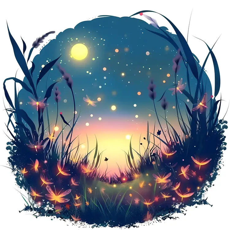 Glowing Fireflies in a Magical Night Scene