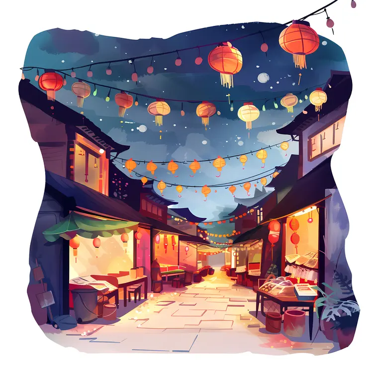 Night Market Street with Lanterns