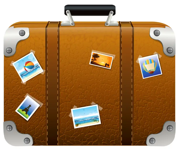 Brown Travel Suitcase with Stickers
